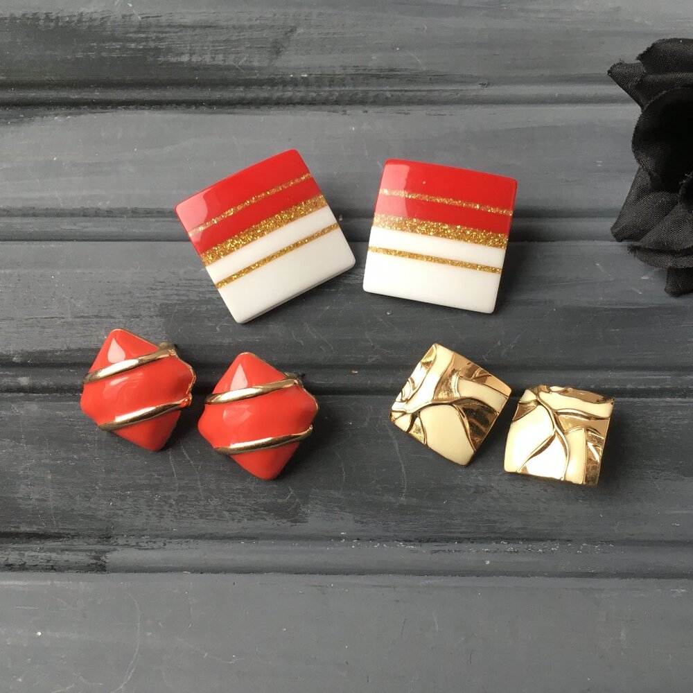 Vintage Red + Gold Earring Lot (Lot of 3)